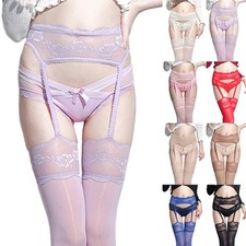 Beautiful Women's Glossy Oil Shiny Thigh High Stockings with Garter Belt