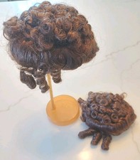 Lot Of 2 Brunette Doll Wigs. Full Cap. Top Wavy Curls. Victorian Style