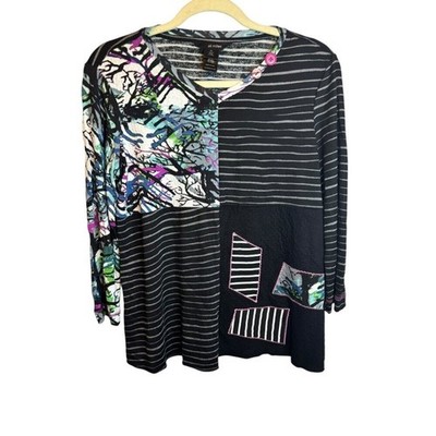 Ali Miles Blouse Women's Petite Small Abstract Office Artsy