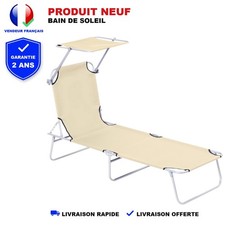 Bain De Soleil Avec Pare-Soleil Transat Plage Beige 3 Positions Pliant