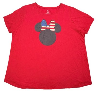 Disney Minnie Mouse USA Flag Bow Red T Shirt Womens 2X Patriotic July 4th Tee