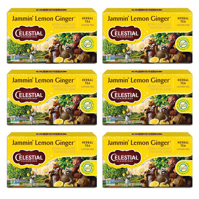 Celestial Seasonings Jammin  Lemon Ginger Herbal Tea, Caffeine Free, 20 Bags, 6x