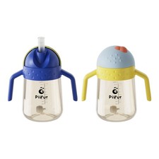 2 Pack Weighted Straw Sippy Cup 10 Oz Spill Proof Water Bottle Blue Yellow