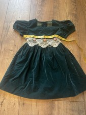 Girls Size 4 Vintage Velour Rose Cottage Green Christmas Dress Lace Pearls