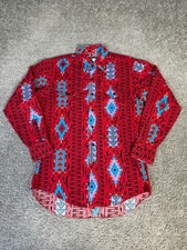 Vintage Wrangler Cowboy Cut Shirt Mens 15.5 Red Southwestern Aztec X-Long Tail