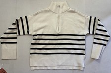 DKNY Jeans Women's White/ Black Striped 1/4 Zip Mock Neck Knit Sweater S