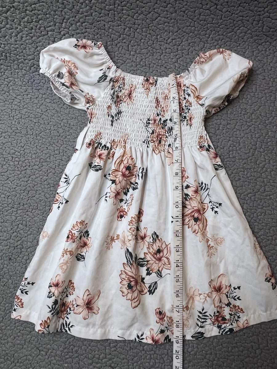 Little Girls Floral Print Short Sleeve Casual Dress Size 4T White & Pink 
