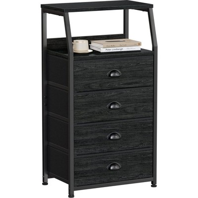 Tall 4 Drawers Dresser Black Storage Tower Bedroom Hallway Entryway Nightstand