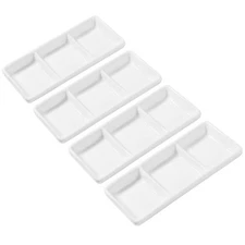 2pcs Pure White Ceramic Appetizer Serving Tray Rectangular Divided Sauce Dish...