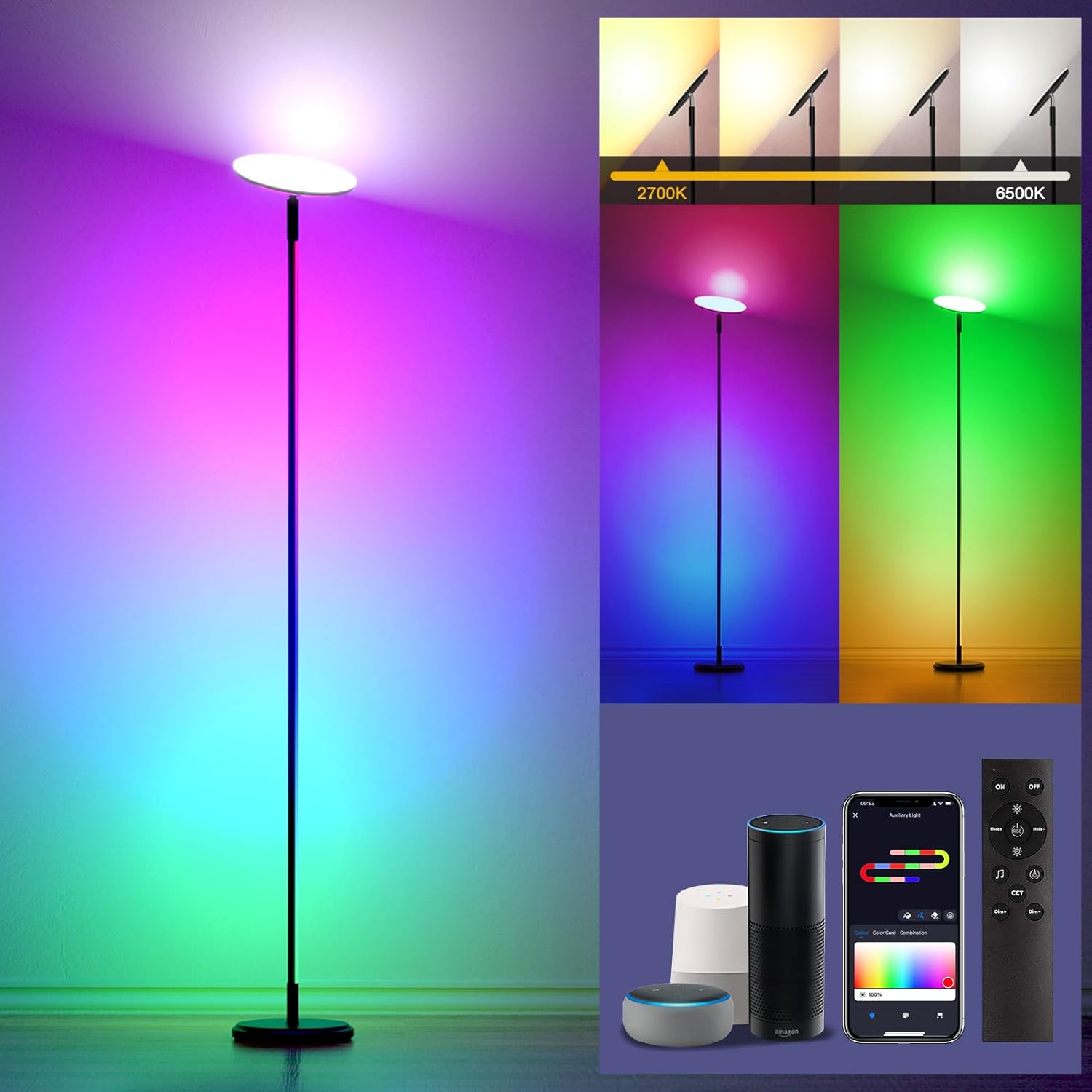 Smart RGBWIC LED Floor Lamp with App Control & Music Sync