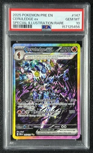 CERULEDGE EX PSA 10 2025 POKEMON PRISMATIC EVOLUTIONS #147/131 SIR RARE 5456