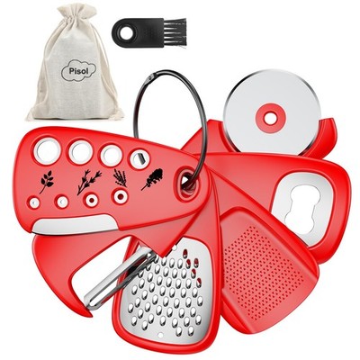 Pisol Kitchen Unique Gadgets Set 6 Pieces, Space Saving, Cheese Grater, Bottle O