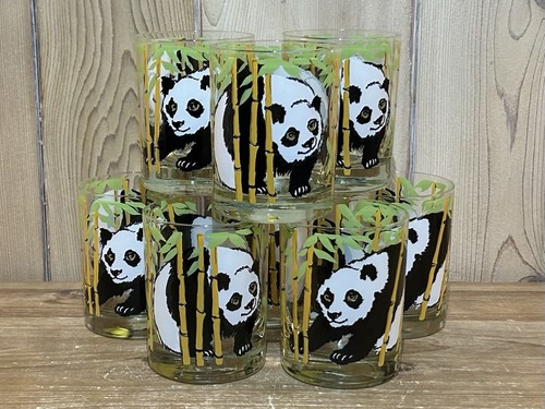 SET of 8 Neiman Marcus Panda Bear Tropical 4" Cocktail Bar Glass Vintage 1970’s - Picture 5 of 9