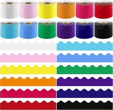 12 Rolls 787.4 Feet Multicolor Scalloped Bulletin Board Borders Classroom