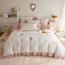 French Style Cotton Embroidered Duvet Cover Set   4pcs Queen King