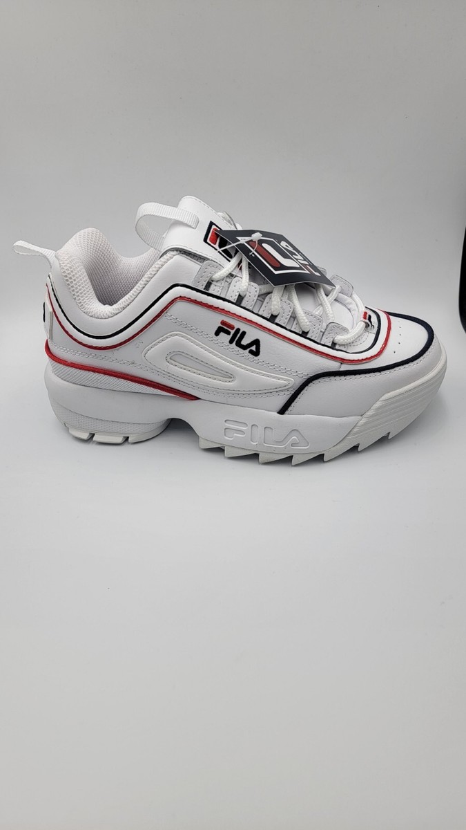 Calados Disruptor Ii Sapatilhas Fila Verdadeiras FILA Disruptor II White,  Navy, Red Kids Trainers Sneakers Shoes