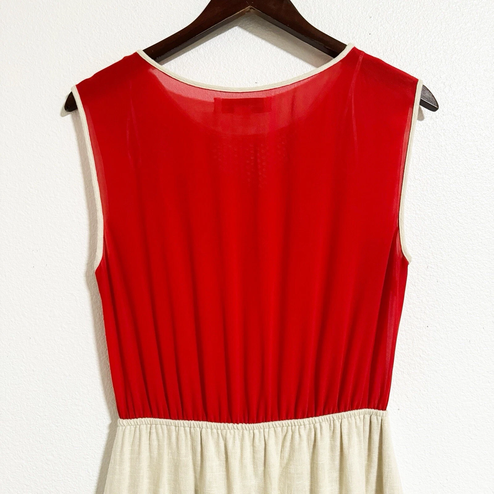 VALENTINO Abito misto lino ricamato champagne e fragola taglia M