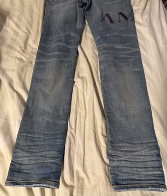 Jean Homme Amiri - Taille 31, Couleur Indigo Argile, Patch Cuir Logo Serif, Authentique Et Neuf