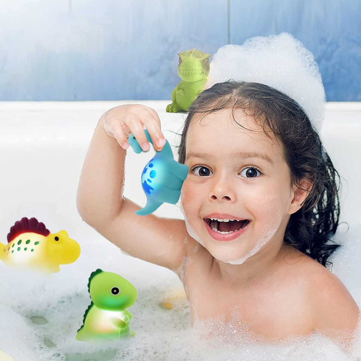 6pcs Light up Bath Toys Color Changing Water Toy Floating Dinosaur Bath ...
