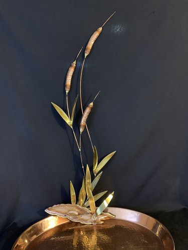 Vintage Brass Copper Metal Mid Century Cattails Wall Sculpture - Brutalist - Picture 4 of 12