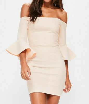 bardot frill bodycon dress