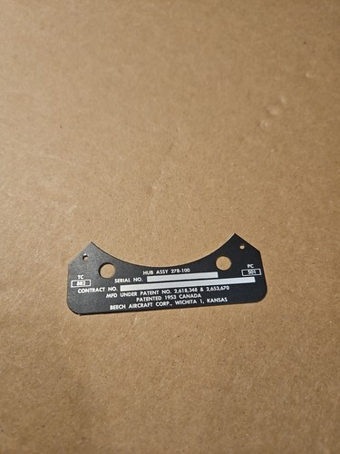 Beechcraft Hub Assembly 278-100 Data Plate