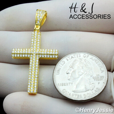 Men's 925 Sterling Silver Icy Bling CZ Nail Cross Pendant – Gold Or Silver Plate (H&J Jewelry SP139)