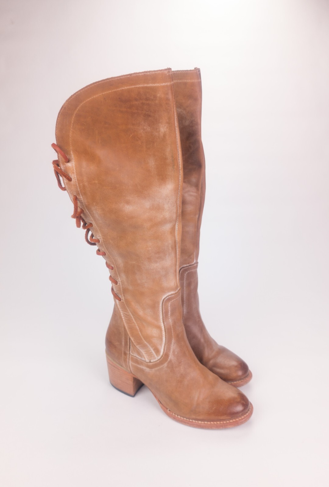 FREEBIRD BY STEVEN Women's Sz US 8 Cosmo Brown Leather Knee High Boots Lace Up