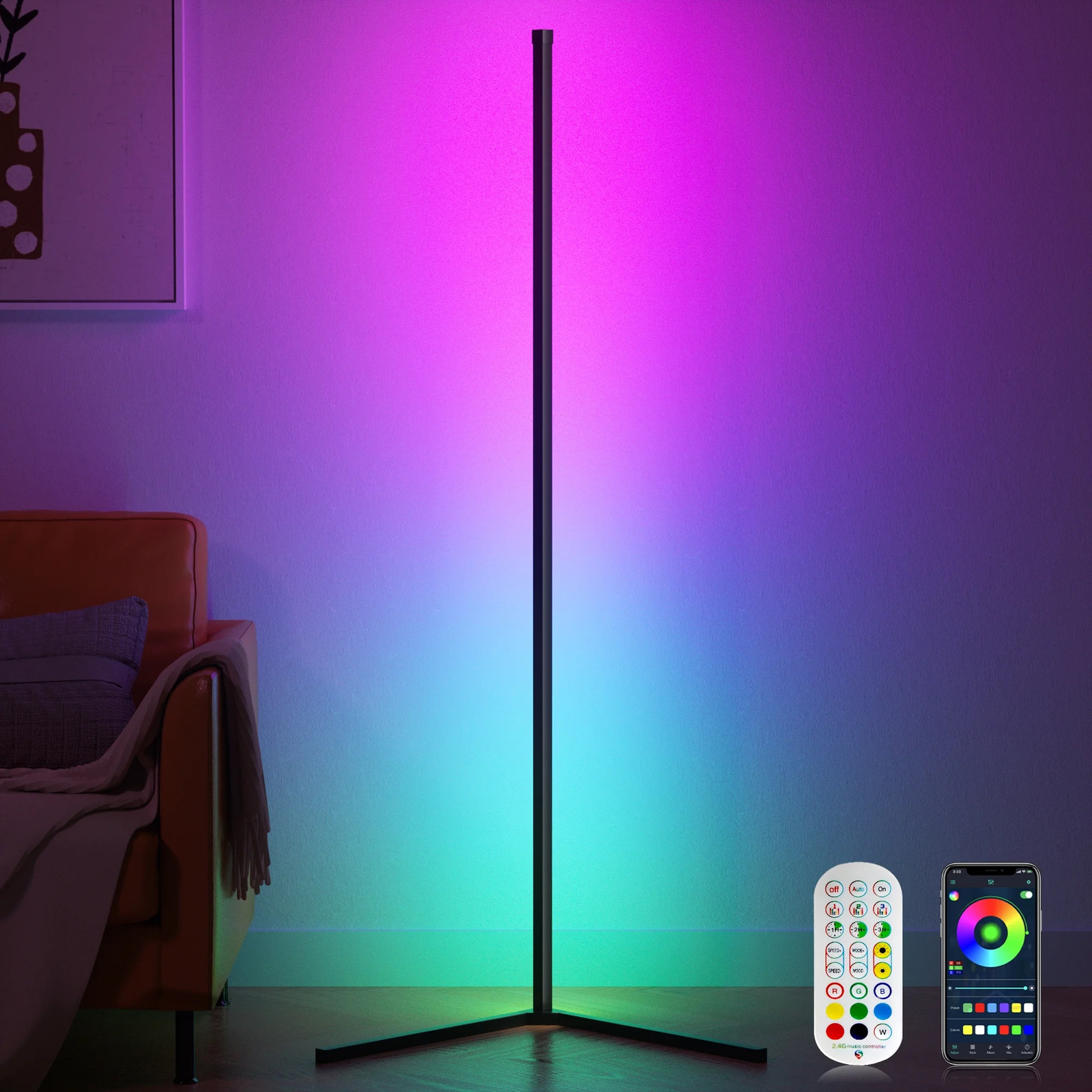 Led Corner Floor Lamp, Smart RGB Floor Lamp with App&Remote, 16 Million