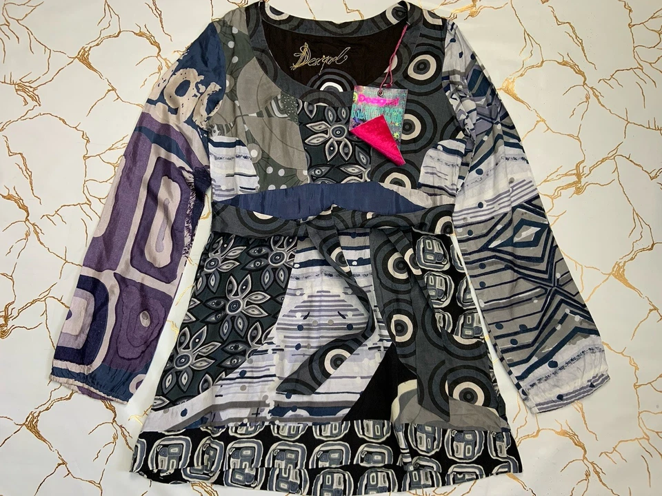 Desigual Damen Blusenkleid Colorblock Geometrisches Muster Größe Large Reißve... - Bild 1 von 4