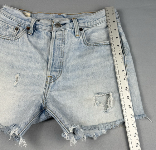 Levi’s 501 cutoff shorts women’s 28 light wash distressed frayed hem button fly - Picture 13 of 15