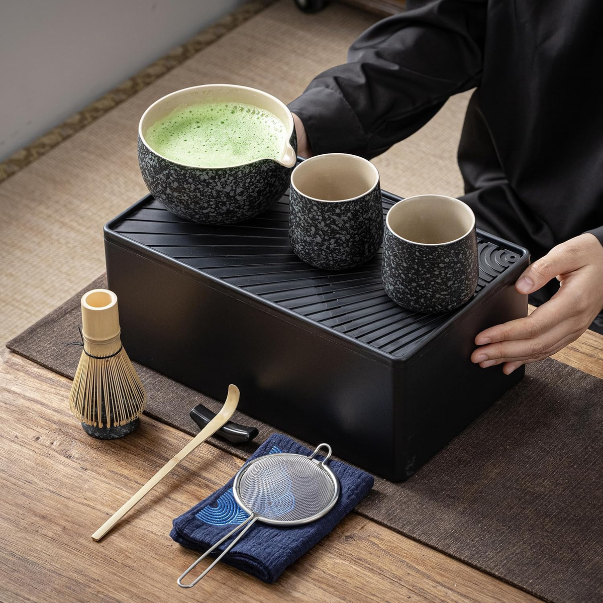 Complete Matcha Tea Making Kit - 9-Piece Set With Whisk, Bowl, Sifter & More (Black)