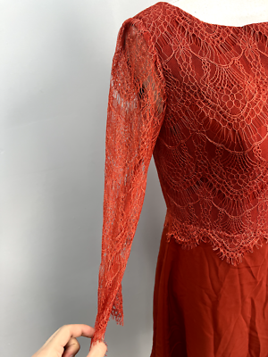 A JJs House Vermillion Lace Chiffon A-Line Knee Length Evening Dress