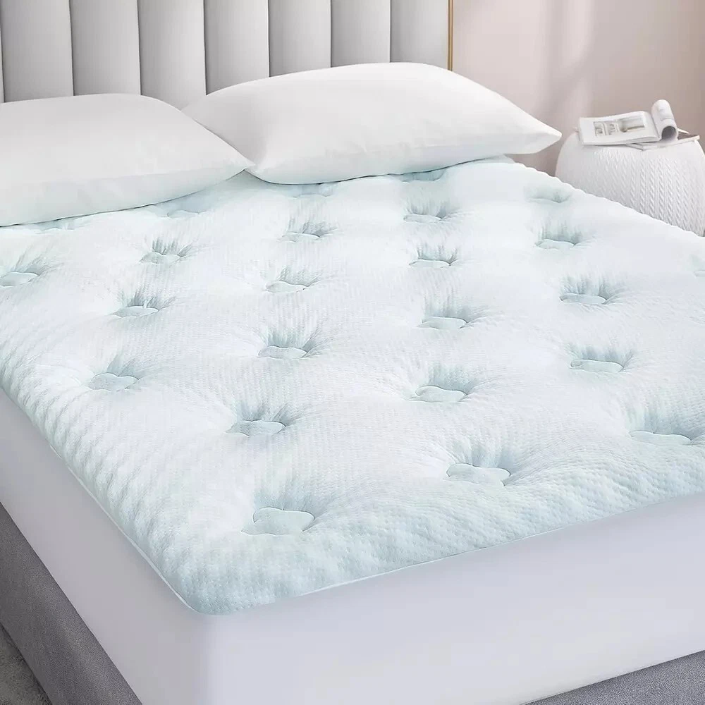 Queen Memory Foam Mattress Pad - Gel Egg Crate Topper for Back Pain Relief, Bamb