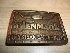 VINTAGE 1978 GLENMARK THE STEAK-EATERS BEEF BRASS BELT BUCKLE LONGHORN WESTERN
