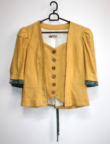 ALPHORN Women's Linen Wool Jacket Blazer Top Trachten Yellow Octoberfest Size M - Picture 2 of 11