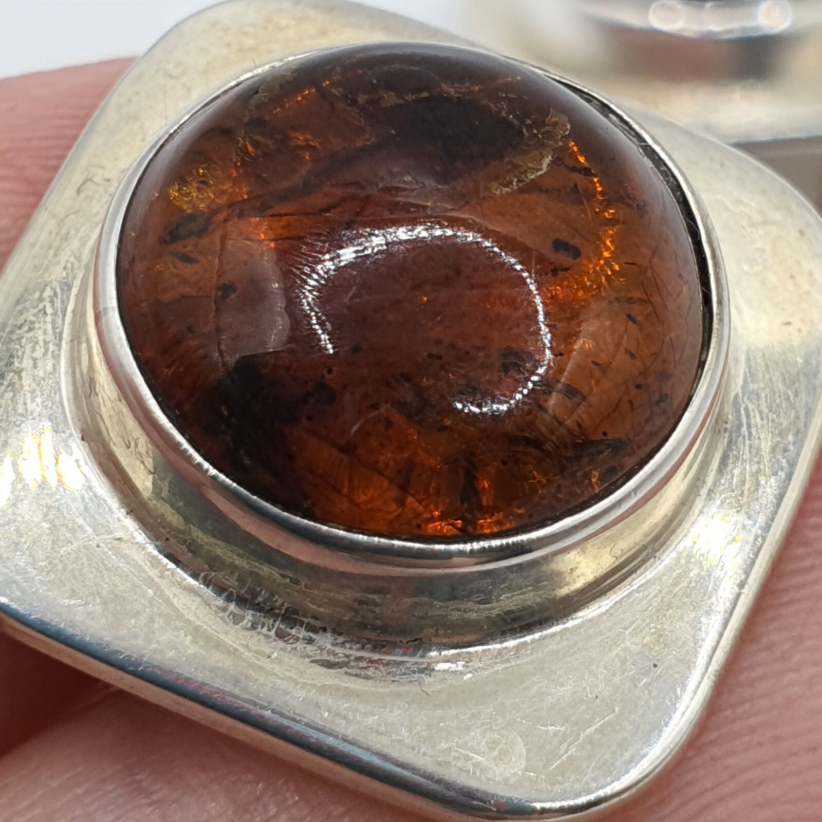 Photo 4 of Sterling Silver Taxco Mexico Cufflinks With Amber TS-14 17grams M12
