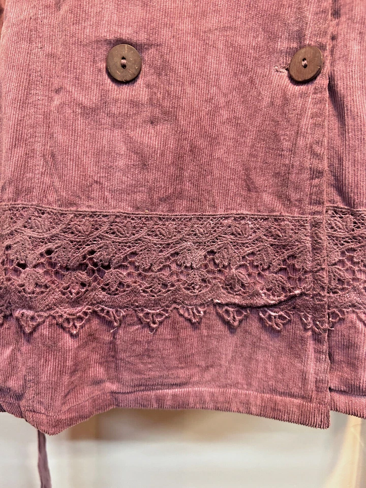 Nwt SACRED THREADS distressed mauve lace corduroy JACKET COAT TOP M Free shippin - Image 4 of 4