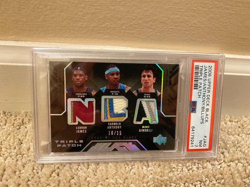 2006 Upper Deck Black Triple Patch LeBron James Carmelo Anthony Ginobili /15 PSA - Bild 1 von 6