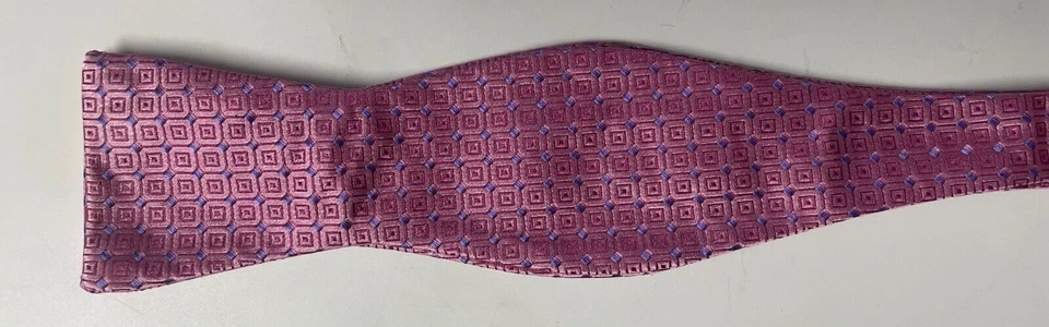 Pajarita Hombre Seda Rosa Azul Geométrica AUTO CORBATA Pajarita Foto 4 de 4