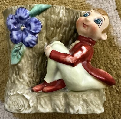 Vintage Porcelain Acme Wide Eyed Pixie Elf Planter Flower Japan Cottage Core