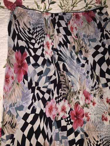 Nostalgia 11 Boho Lined Maxi Skirt With Colorful Floral + Blk&White Checkered