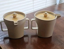 Vintage Tupperware Creamer and Sugar Set  Harvest Gold Lids Made In USA 