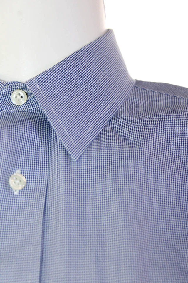 Brooks Brothers Mens Mini Houndstooth Print Button Down Shirt Blue Size 18 - Image 2 of 4