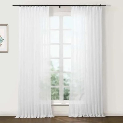 TWOPAGES Liz Linen Flynn Sheer White Drape Pleated Curtains (2) 26Wx102L NEW