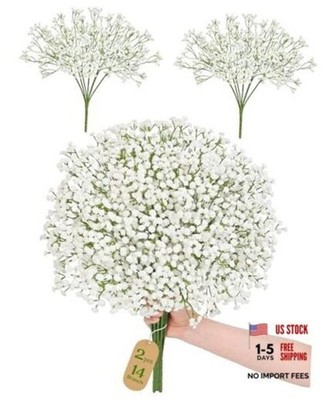 14 Branches Babys Breath Artificial Flowers, 2 Bundles Real 2 Packs White