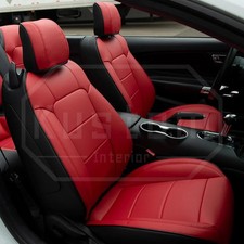Kustom Black Red Seat Covers Leather For Ford Mustang Convertible 15-21 Kustom Black Red Seat Covers Leather For Ford Mustang Convertible 15-21