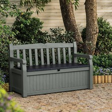 Keter Eden Garden Bench Plastic Storage Patio 265L Green Grey Seat Durable