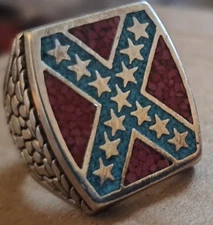 Biker Flag Patriot Ring 1985 MADE IN USA MAGA Blue Red Inlay Size 10