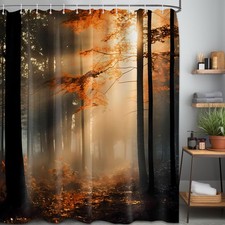 Fall Forest Shower Curtain Autumn Nature Scenic Harvest Decor Fits 70x72 Inch